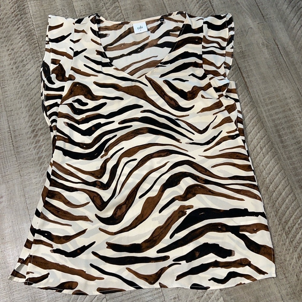 CAbi CUTE!! Super sassy zebra stripe sleeveless top with ruffles along the arms